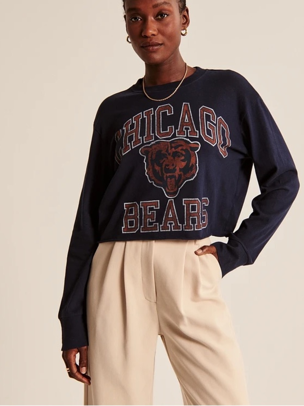 Abercrombie Chicago bears cropped long sleeve tee shirt